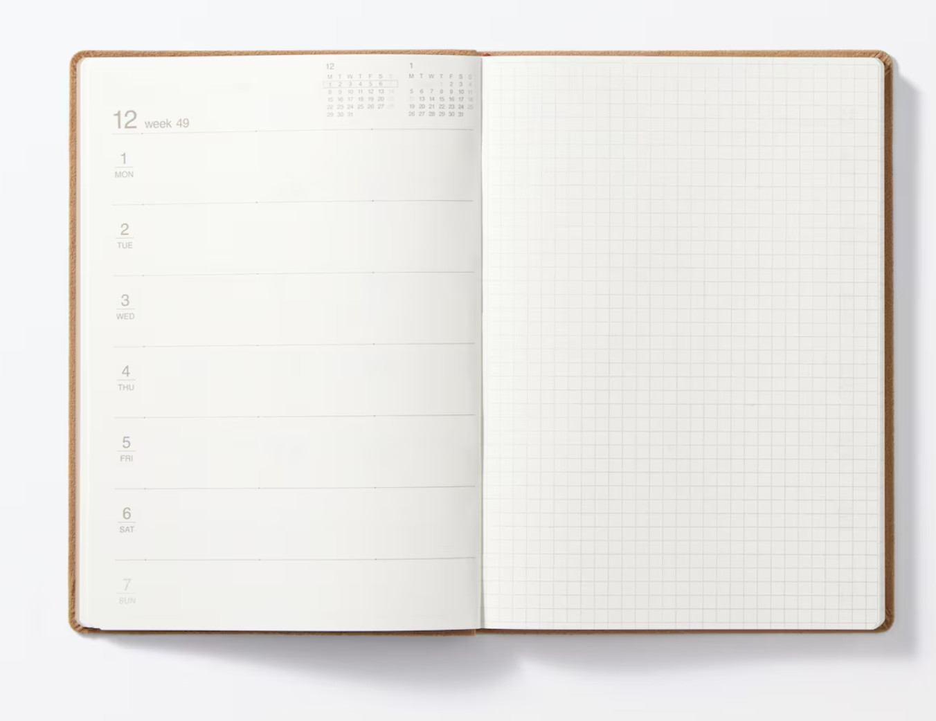 Muji 2026 Suede-like Monthly Weekly Planner 2025.12-2027.01 Beige A5