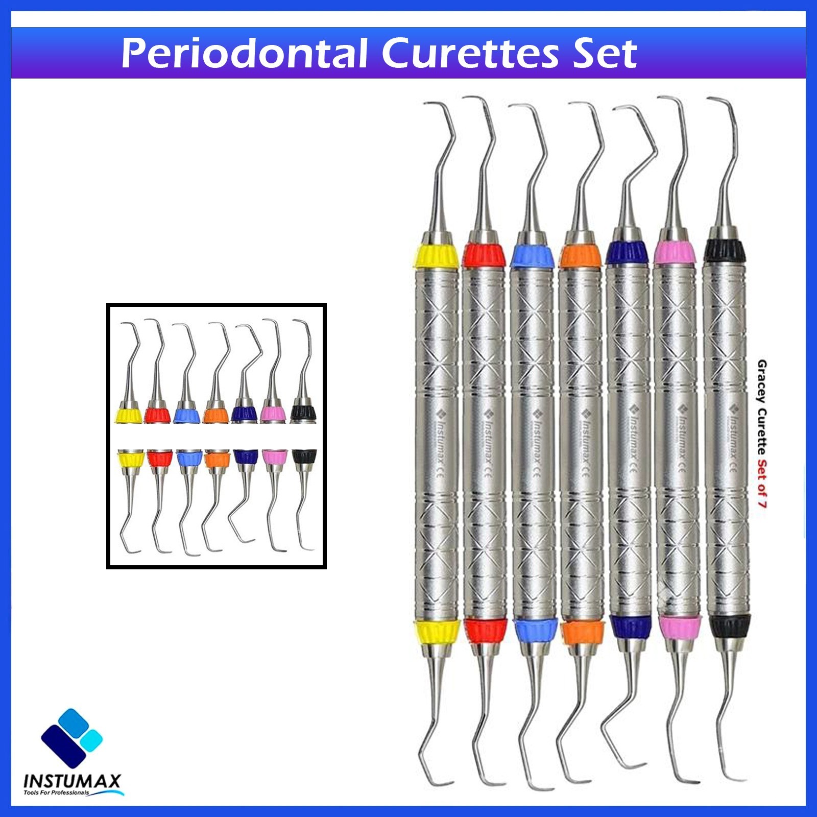 Set of 7 Periodontal Gracey Curettes Set of 7 Dental Surgical Instruments
