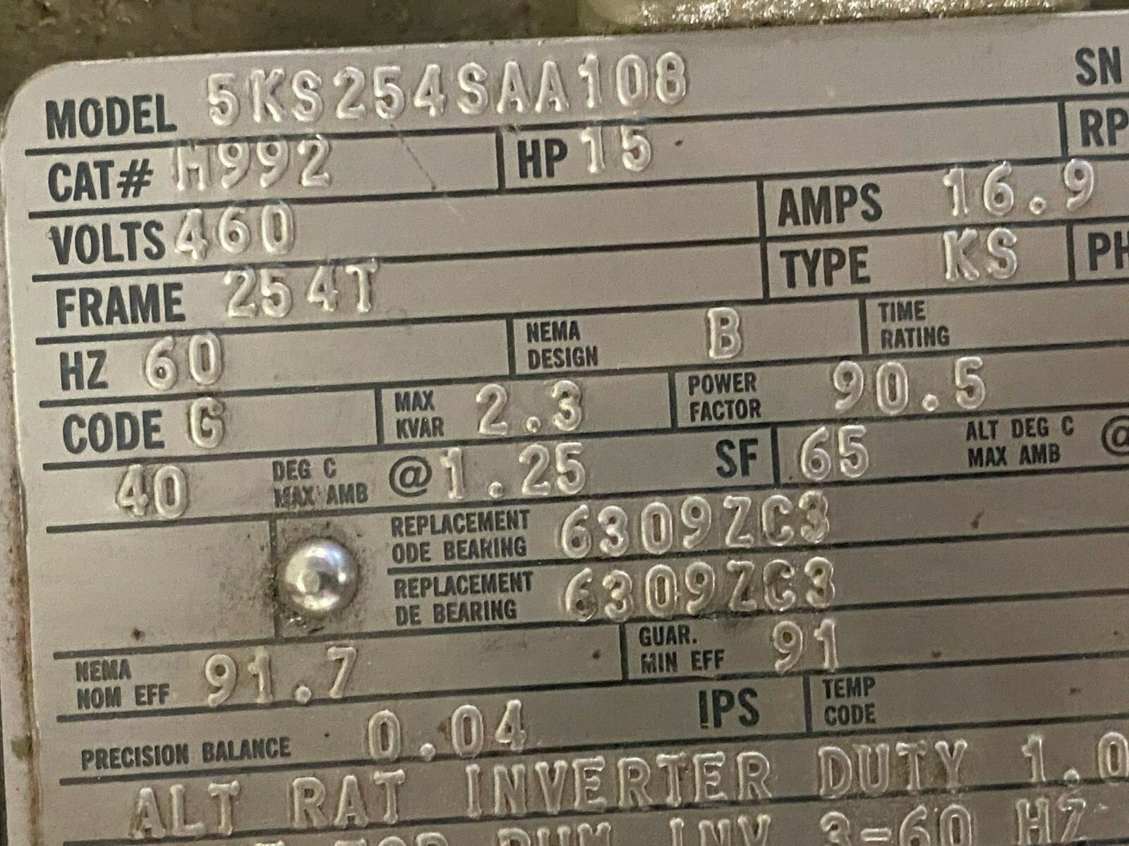 👀 NEW GE GENERAL ELECTRIC 15 HP ELECTRIC MOTOR 254T FR 3550 RPM 5KS254SAA108