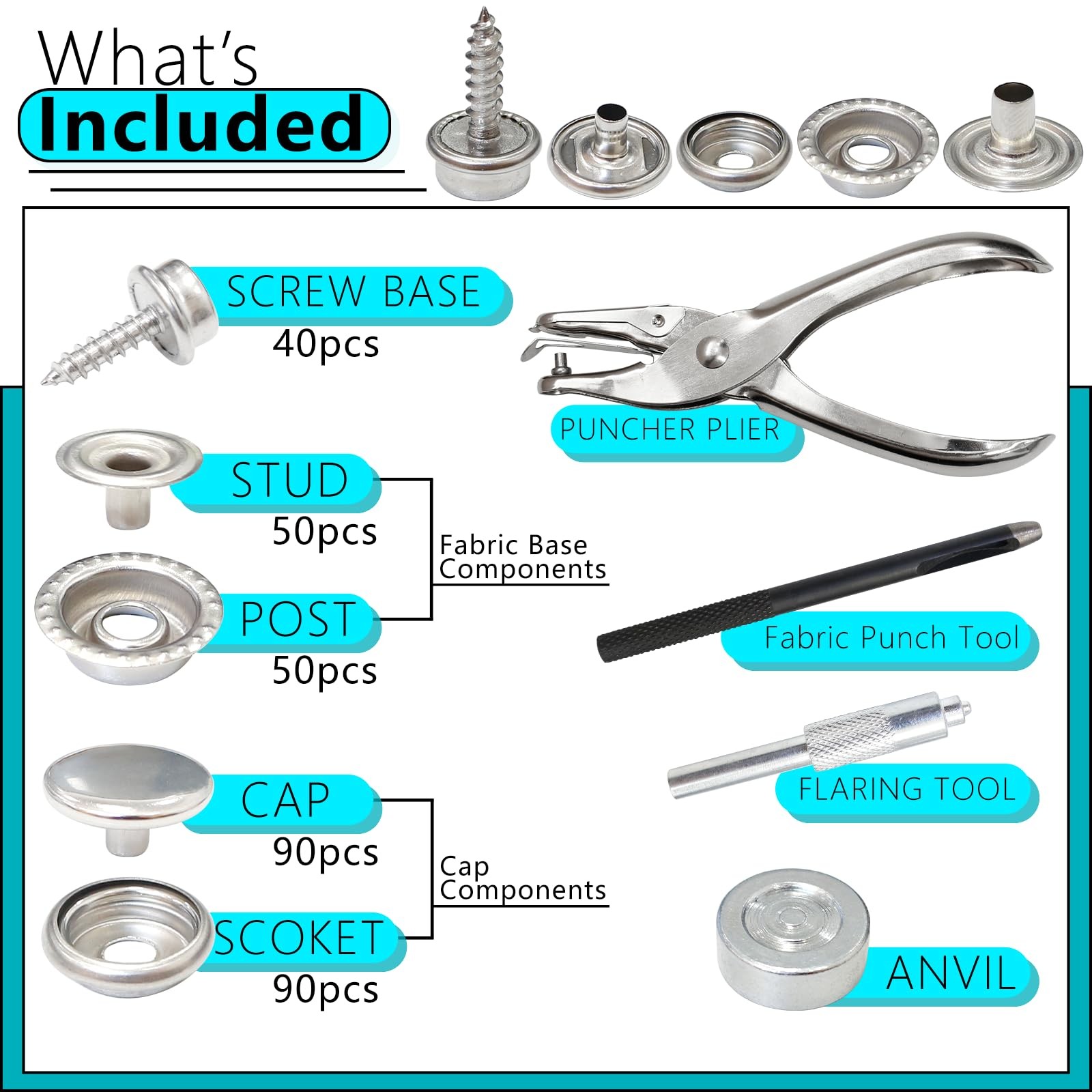 324Pcs Canvas Snap Kit Stainless Steel Screw Snaps with Setting Tool Marine Grad