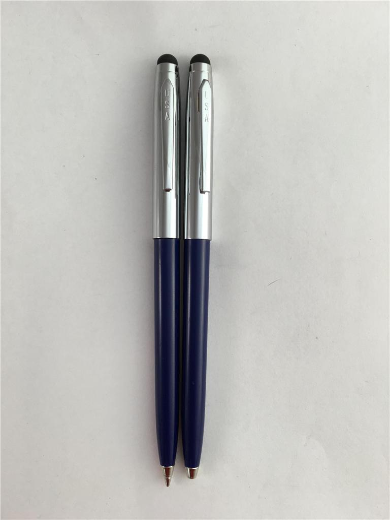 NEW 2 Pack USA Blue & Silver Barrel Pen Stylus Combo Black Ink