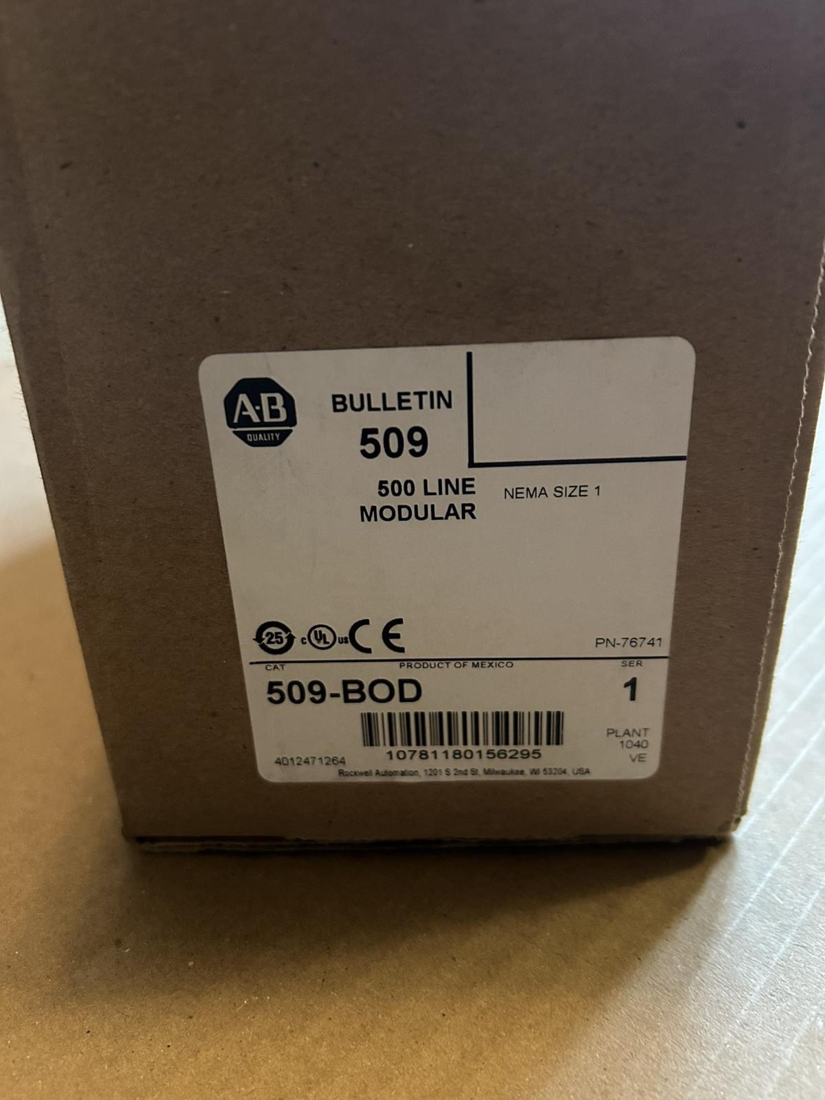 Allen-Bradley 509-BOD NEMA Full Voltage Non-Reversing Starter,SIZE 1,115-120V 60
