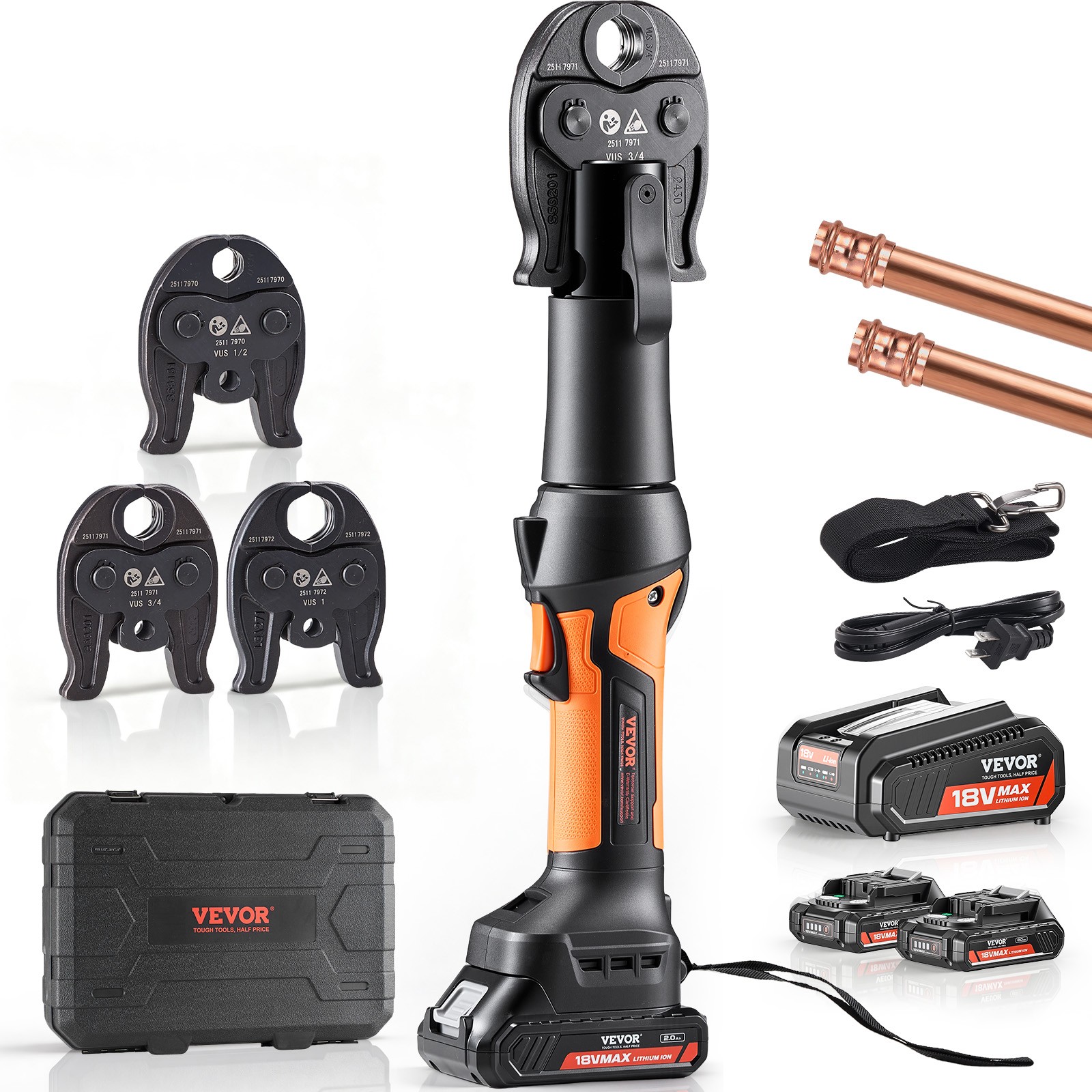 VEVOR Press Tool 18V Electric Pipe Crimping Tool for 1/2″ 3/4″ 1″ Copper Pipes