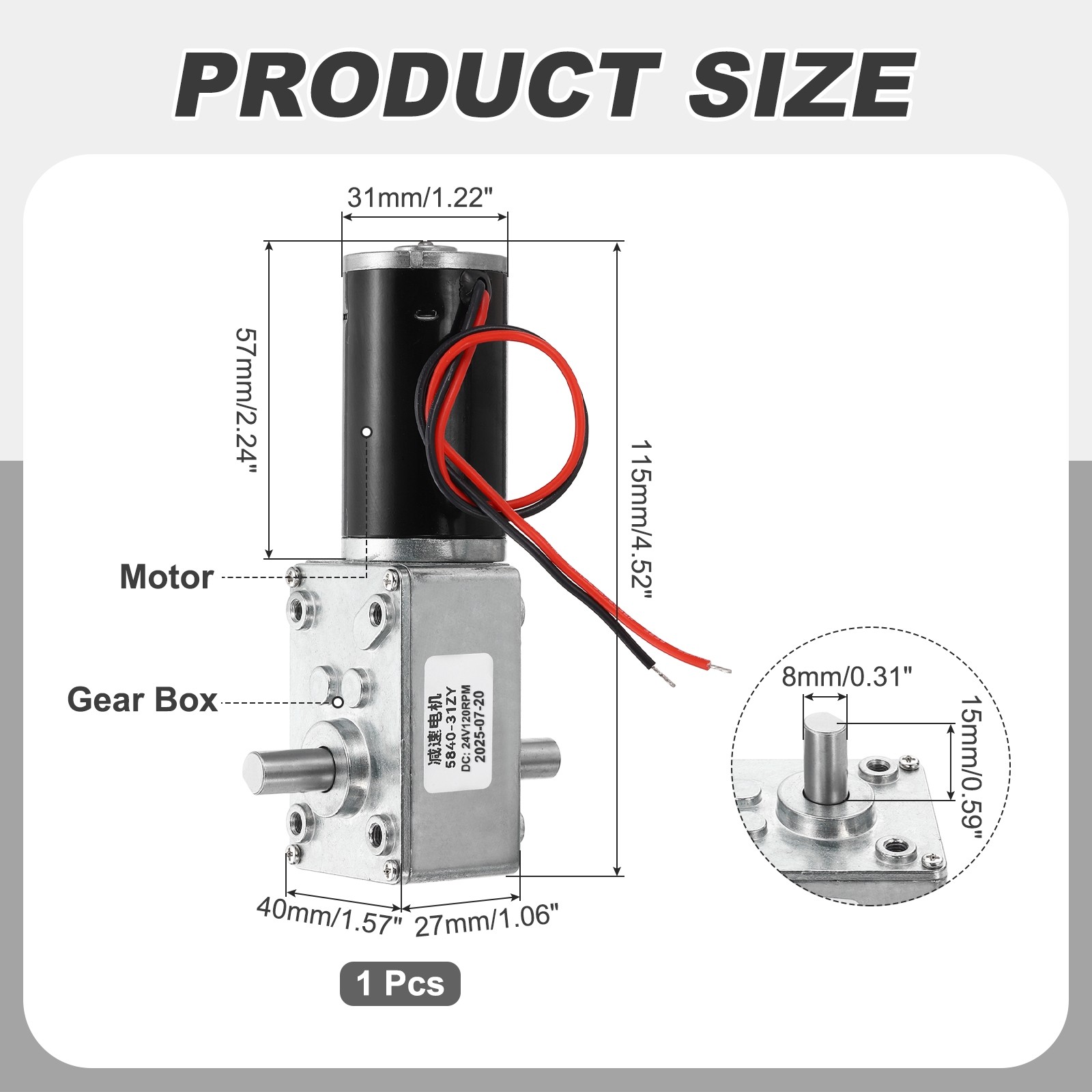 DC24V Worm Gear Motor, 120RPM 8mm D Shaft Speed Reduction