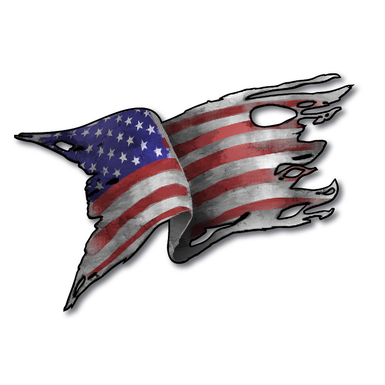 American Flag Decal VInyl Sticker Tattered Waving Subdued Grunge USA Old Glory