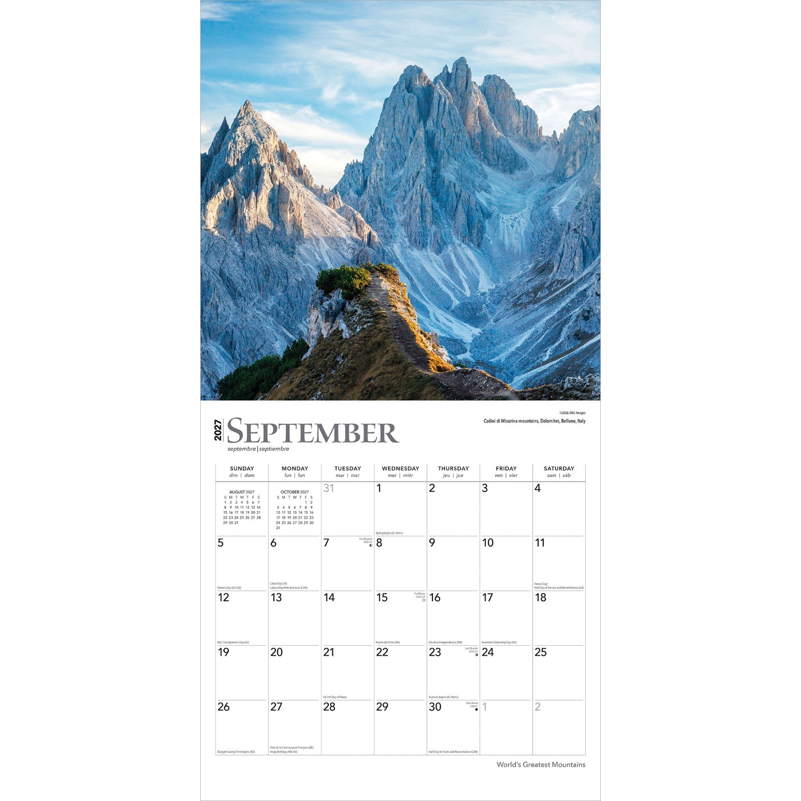 World’s Greatest Mountains | 2027 12×24″ (Hanging) Monthly Wall Calendar