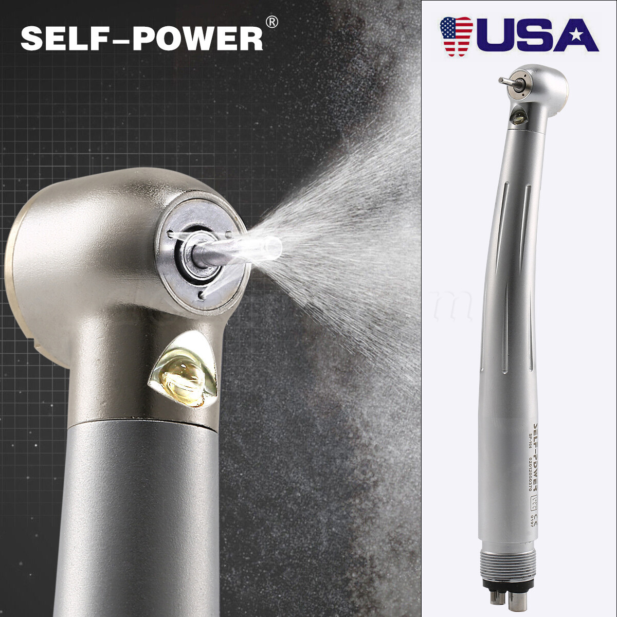 Dental High Speed Handpiece with LED Light E-generator 4 Hole Pana Max US STOCK