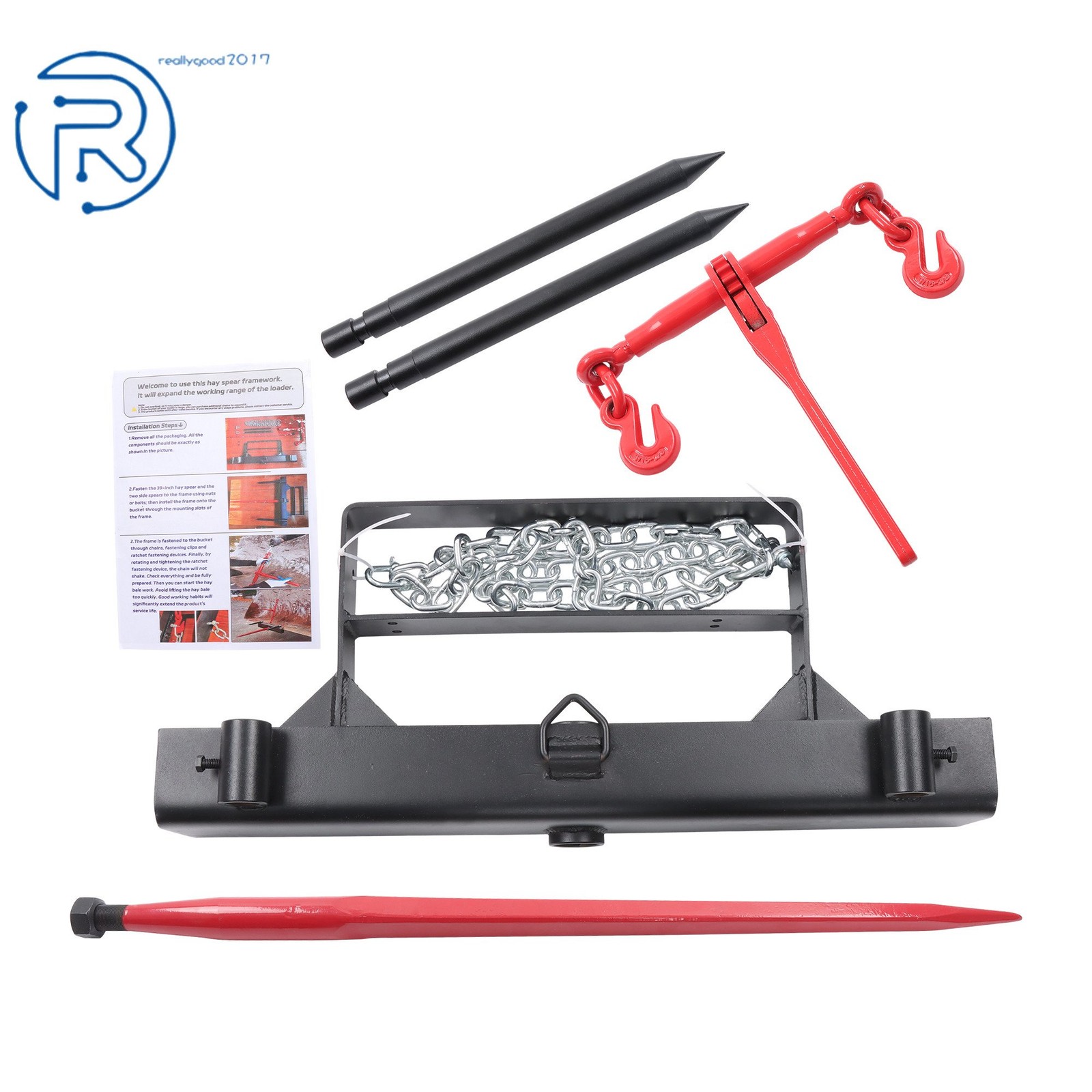 39 Inch Hay Spear 1600lbs Capacity Bale Spear Fits For Skid Steer Loader Tractor