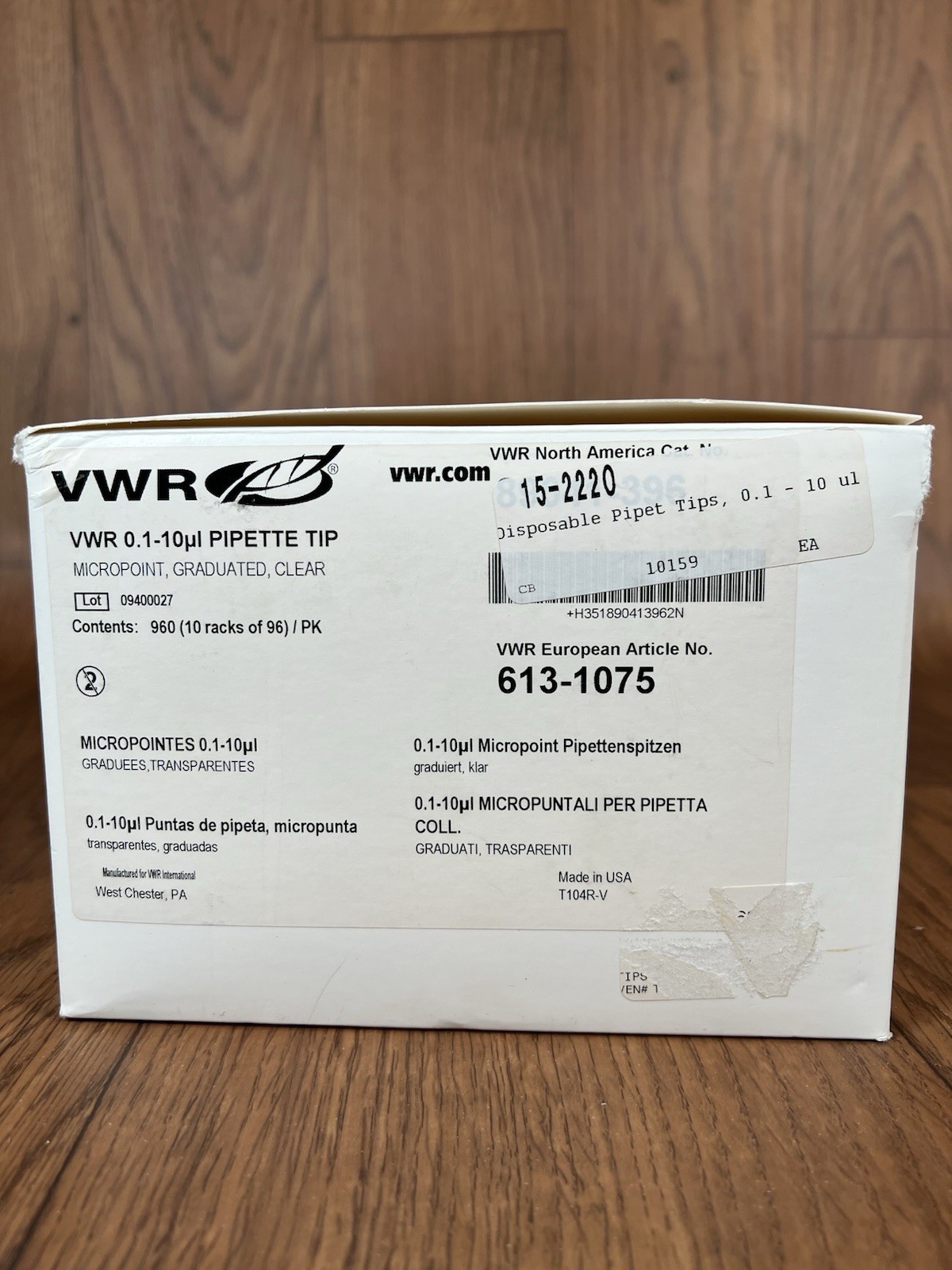 VWR 0.1-10ul PIPETTE TIP MICROPOINT, GRADUATED, CLEAR 960 (10 racks of 96)