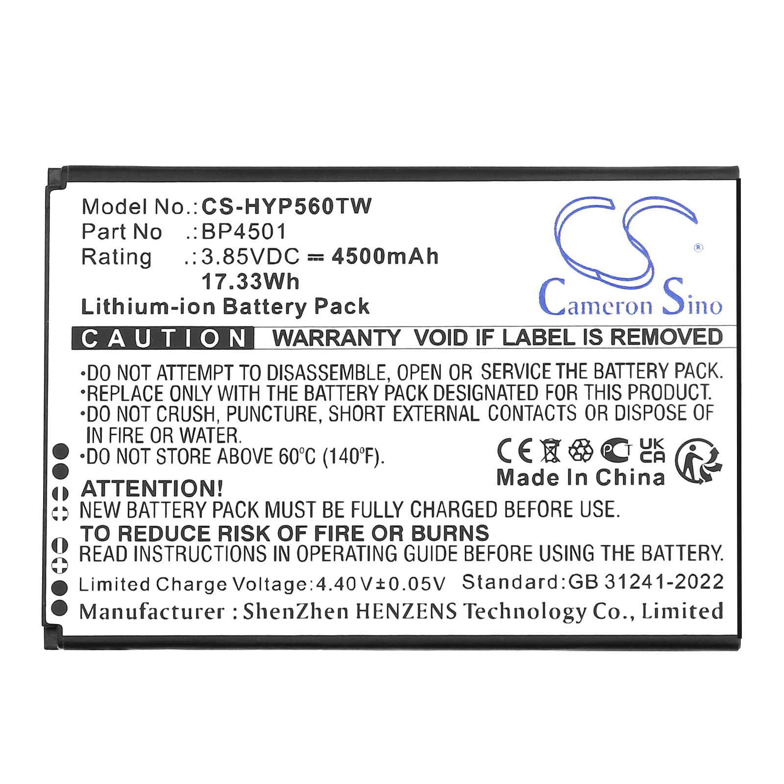 4500mAh / 17.33Wh Battery for Hytera PNC460,PNC460U P/N: BP4501