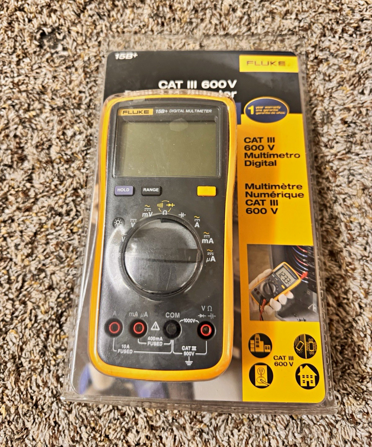 Fluke 15B+ Handheld Digital Multimeter CAT III 600V AC/DC Volt/10A 4000Ct