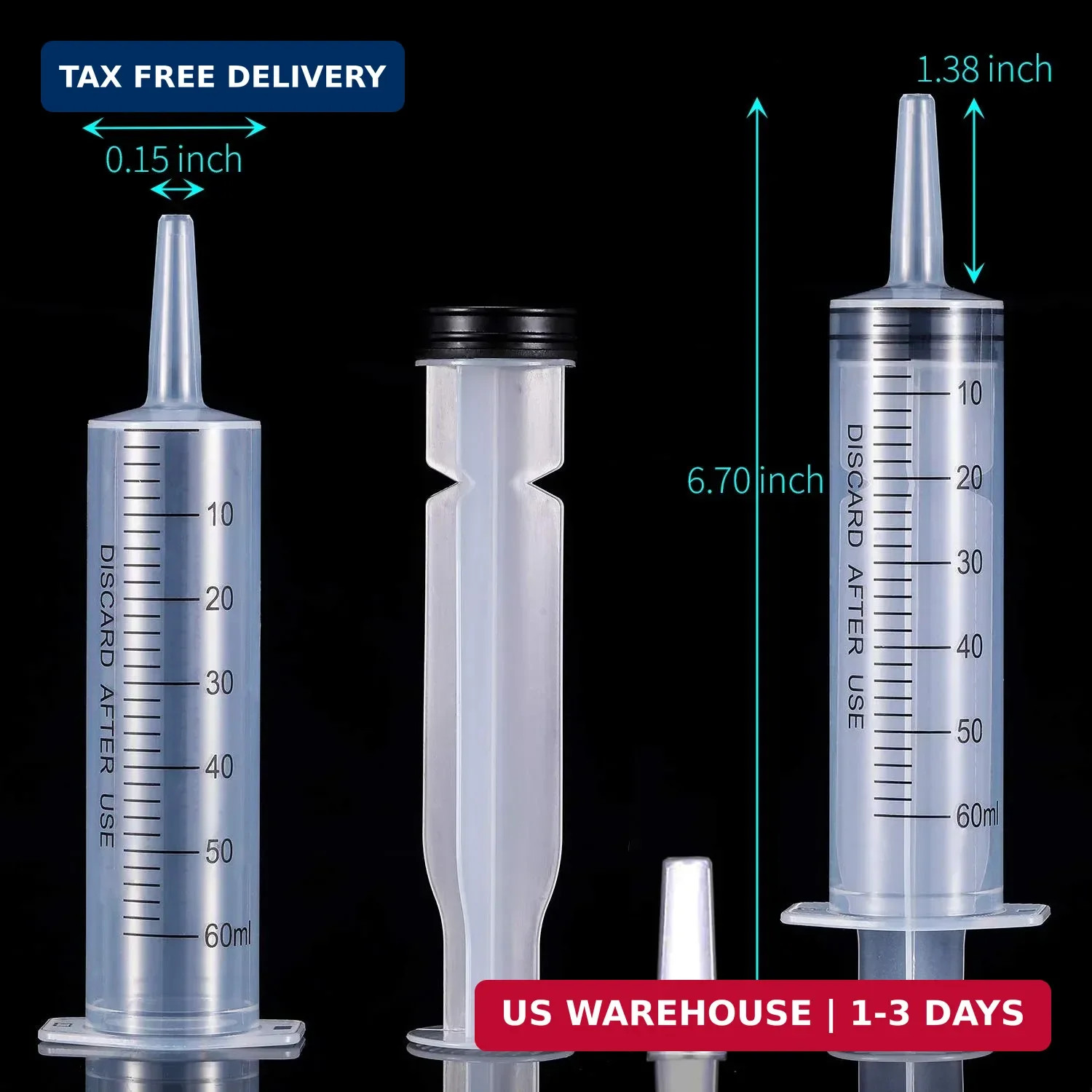 4 Pack 20ml & 60ml Plastic Syringe, Large Syringes Without Needle for Scientific