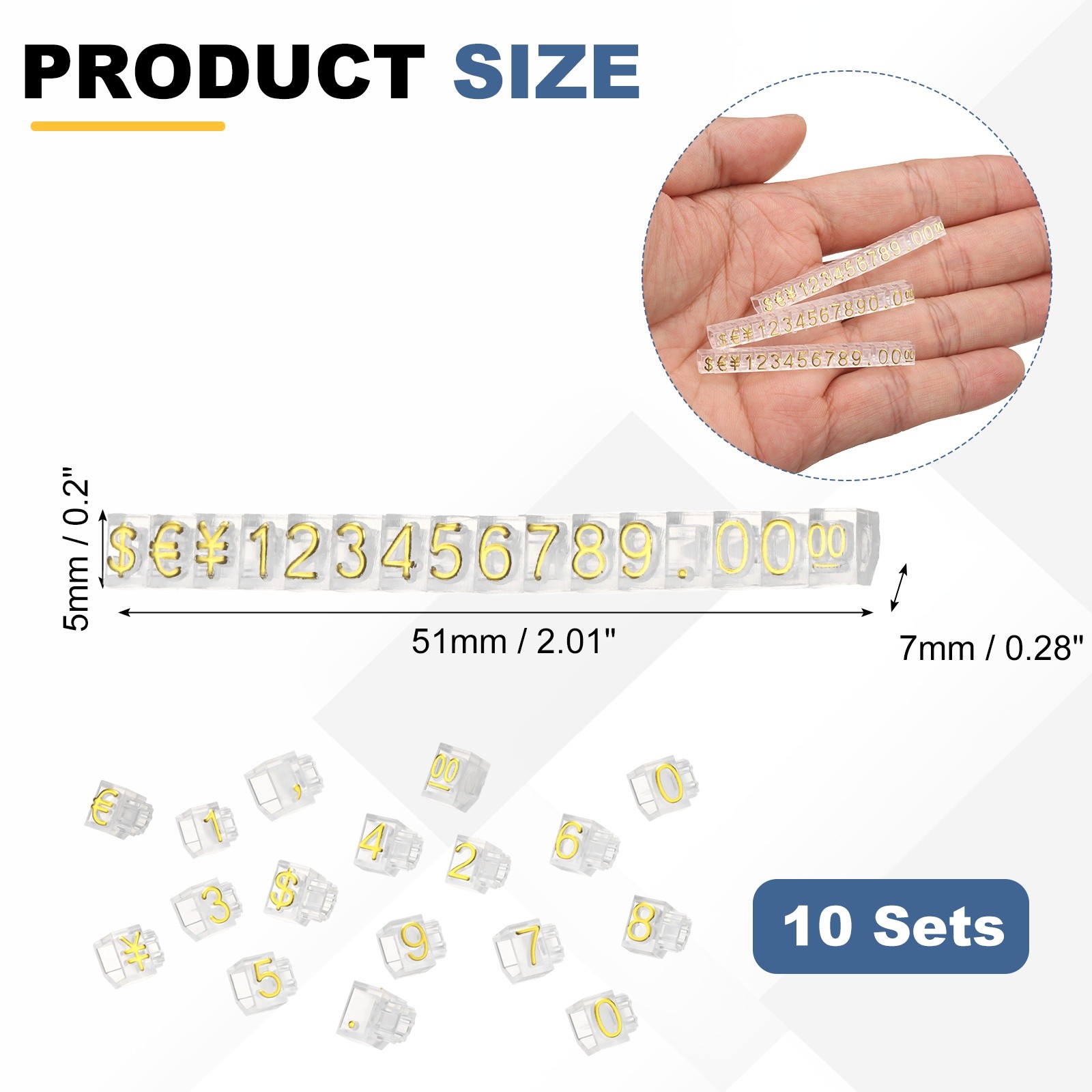 10 Set Price Tag Cube 2″ x 0.2″ Adjustable Counter Stand Label Clear Gold