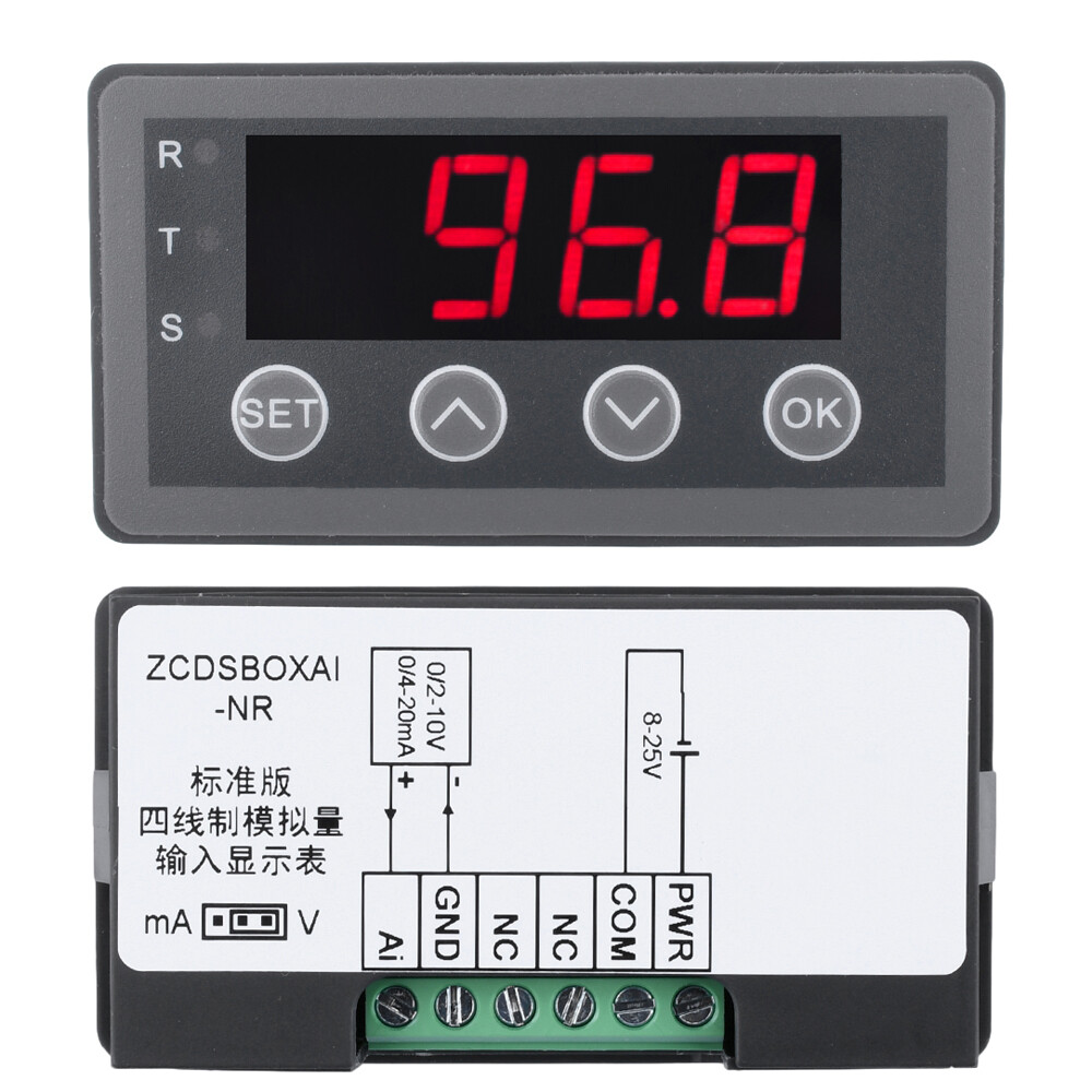 0-10V 0-20mA 2-10V 4-20mA 4-Wire Analog Input (Reception) Display Meter DC 8~25V