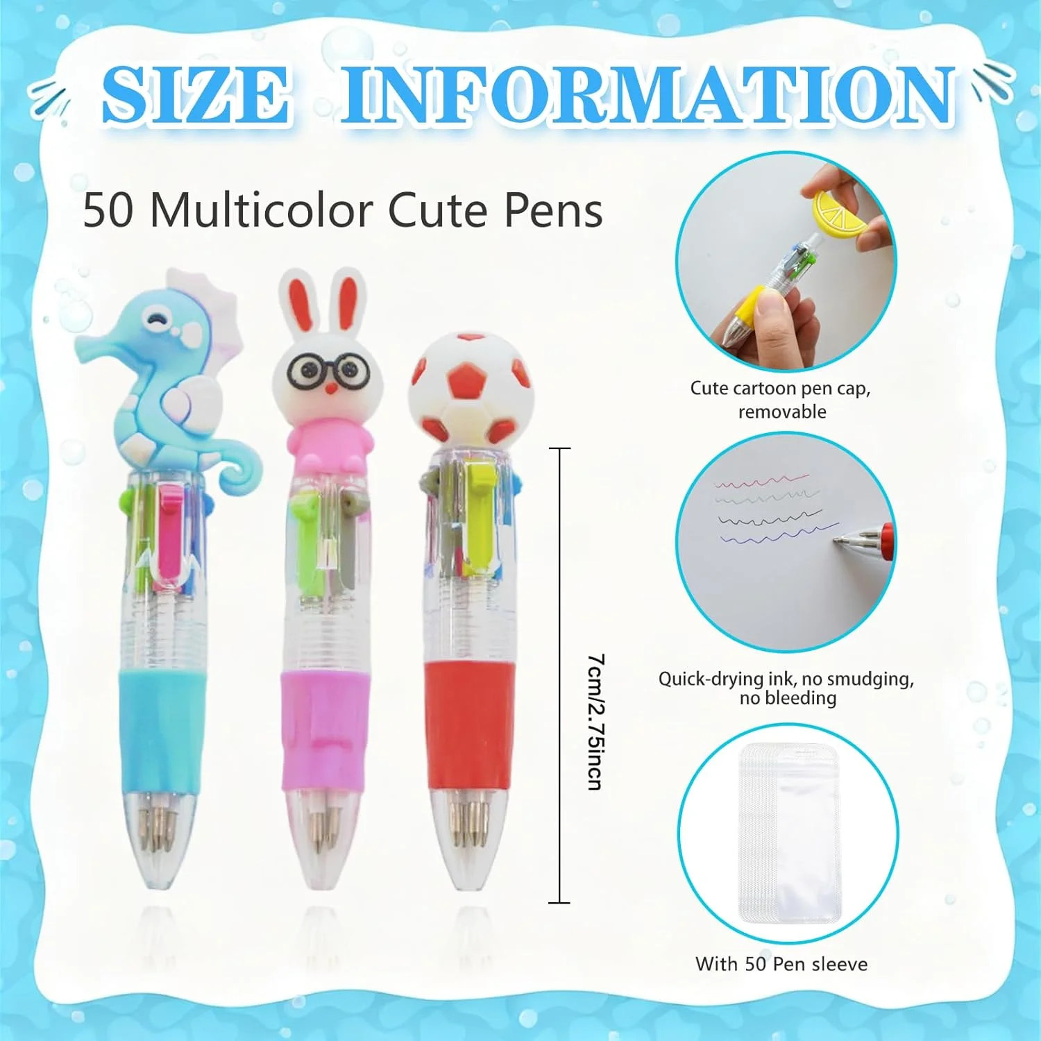 100 PCS Multicolor Pen Set – 50 Cute Pens Bulk with 50 Pen Bags, Fun Pens