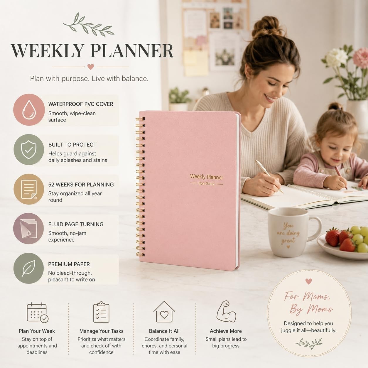 Compact 108-Page Weekly Planner: Habit Tracker & To-Do List with Lay-Flat Design