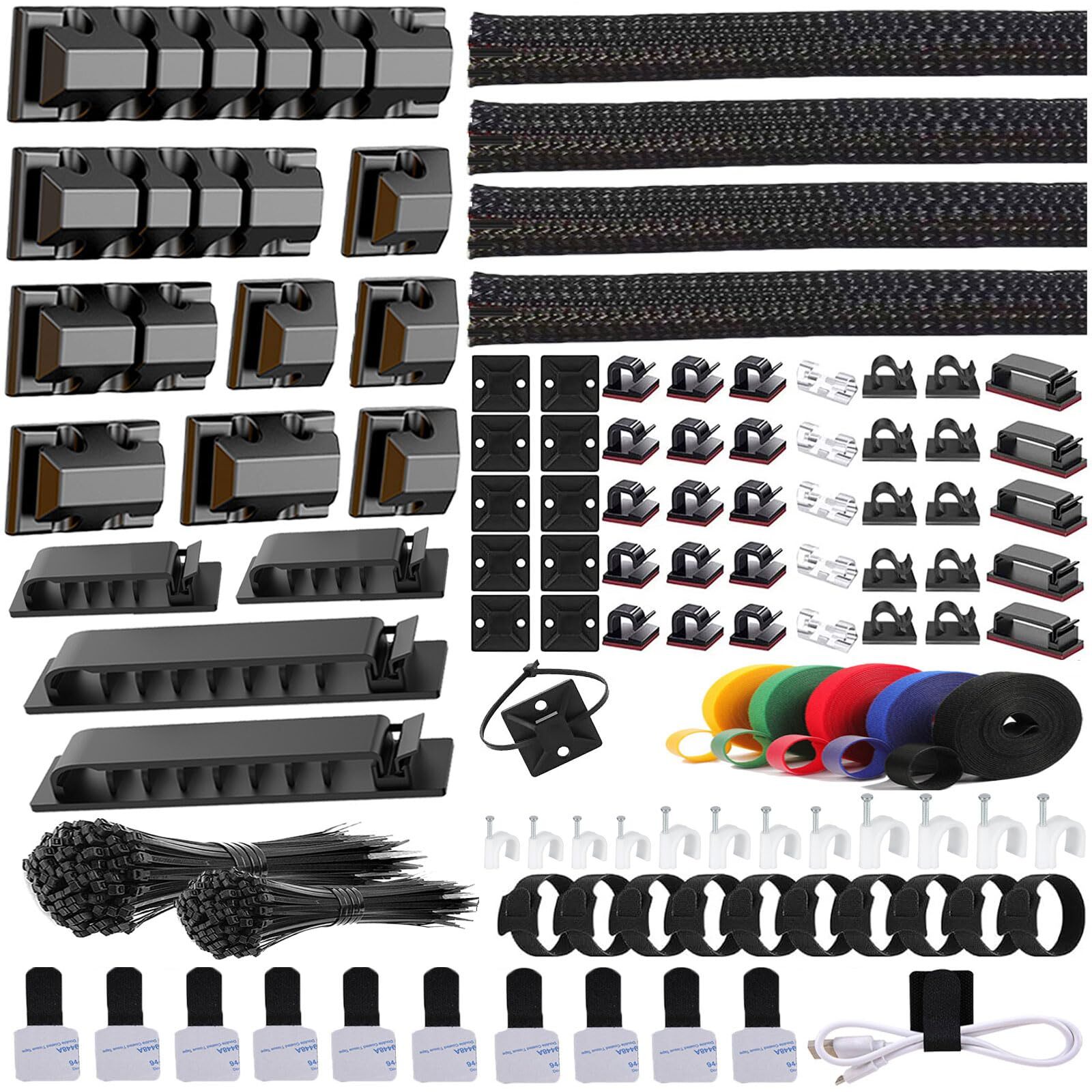 327 PCS Cable Management Kit 4 Cable Cable Sleeves,65 Cable Clips with 13Cord…