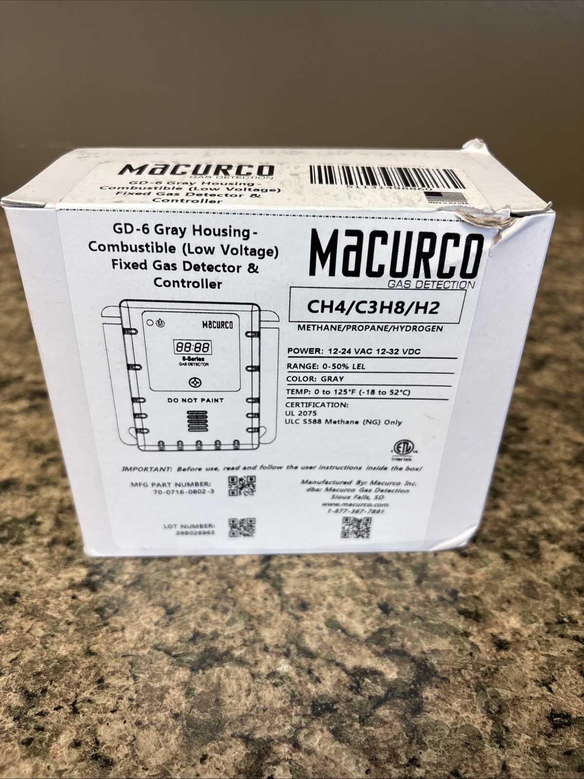Macurco GD-6 White Color Fixed Gas Detector – Brand New (SEALED)