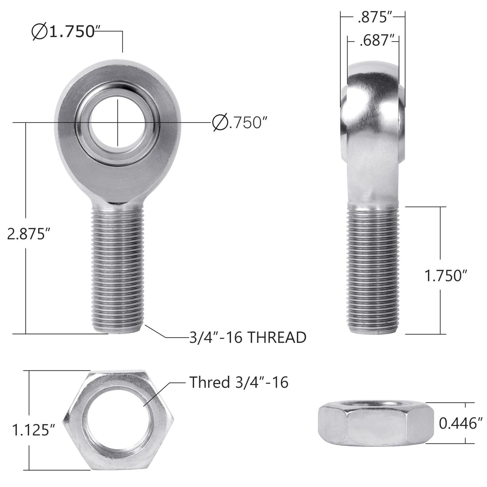1 Set 3/4 Inch Heim Joint Rod End Kit .750 Chromoly Panhard Right Left Hand