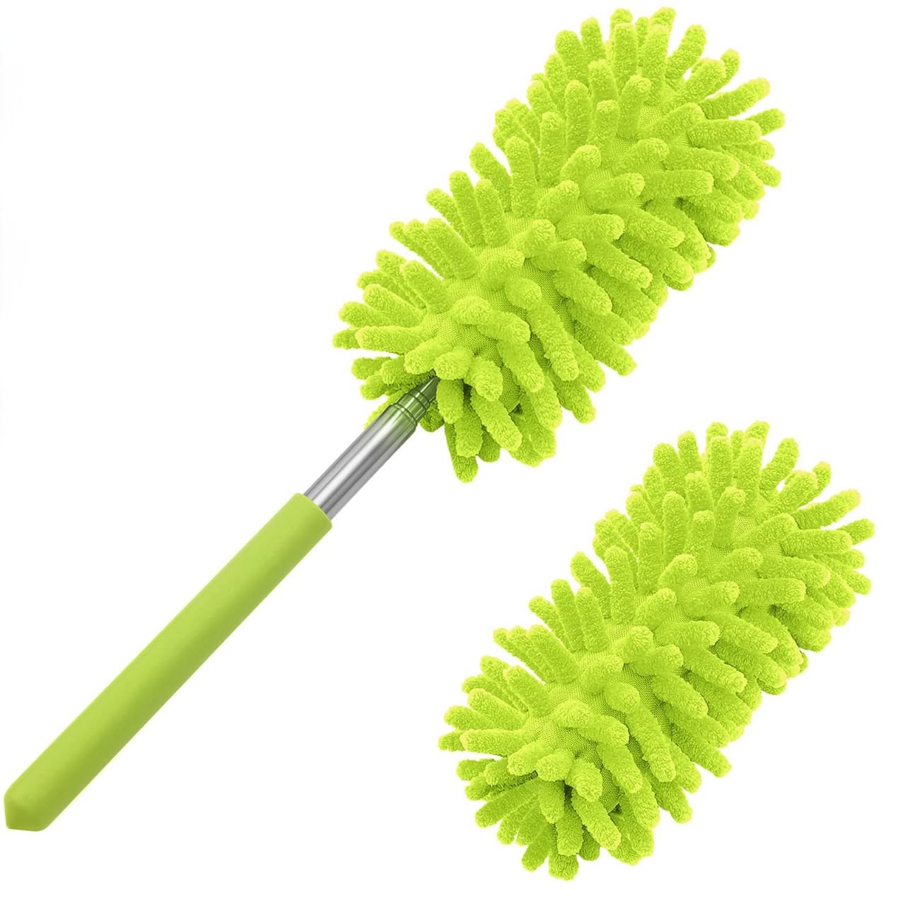 Duster for Cleaning, 10-29″ Extension Pole, 2 Washable 2 Attachments, Green