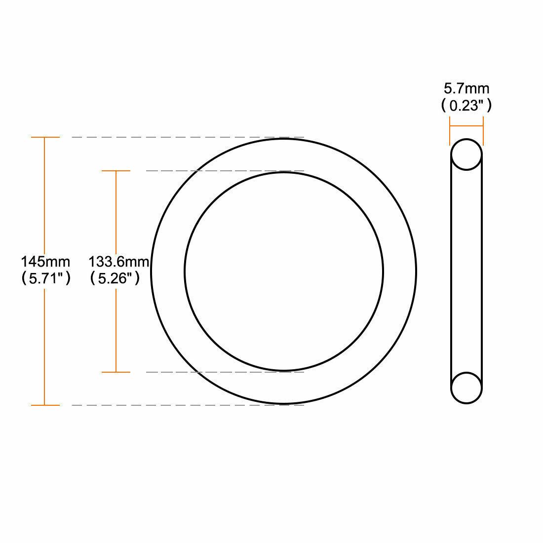 5 Pcs 145mm x 5.7mm Mechanical Rubber O Ring Oil Seal Gaskets