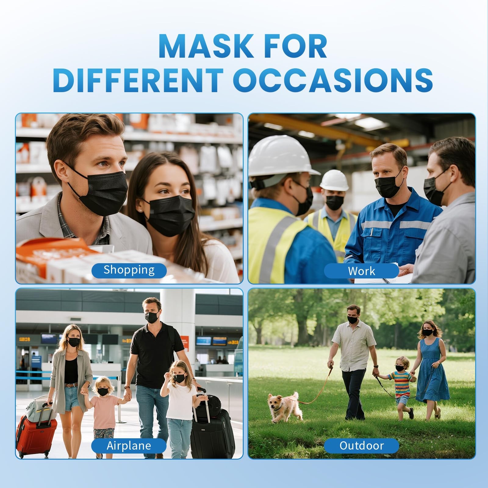 Disposable , 100 PCS Black Masks, 3 Ply Protection Masks