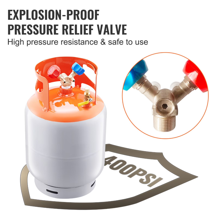 Refrigerant Recovery Tank 30lb, 400 PSI Y Valve for R134A R410A R22