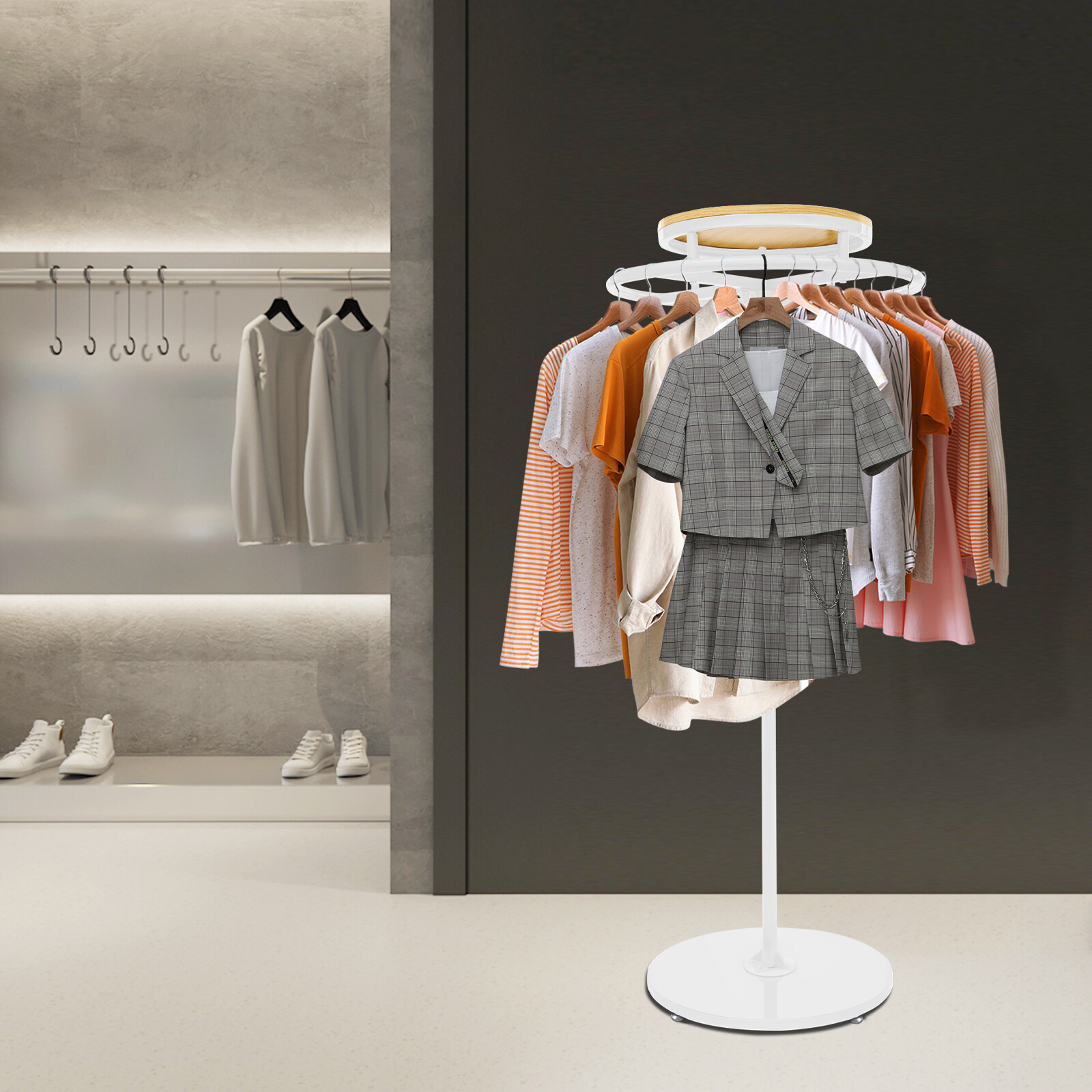 360° Rotatable Clothing Display Rack 55.1in Round Clothing Rack Free Standing US