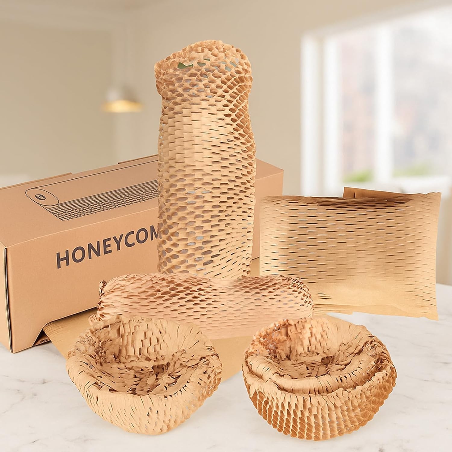 Eco-Friendly Honeycomb Packing Paper – 15″ x 500′ with Easy Dispense Box
