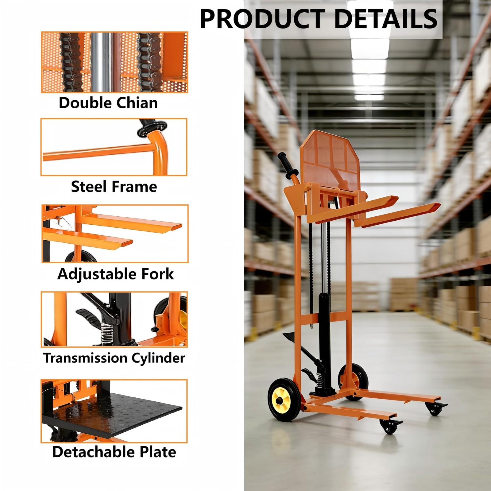 Hydraulic Material Lift 450lbs Winch Stacker Adjustable Pallet Dolly Lift 36in