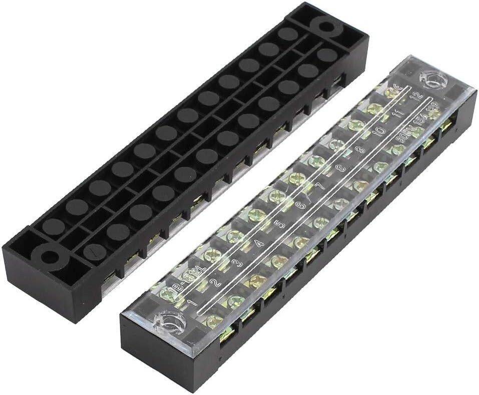 5Pcs Dual Row 12 Positions Screw Terminal Electric Barrier Strip Block 15A 600V