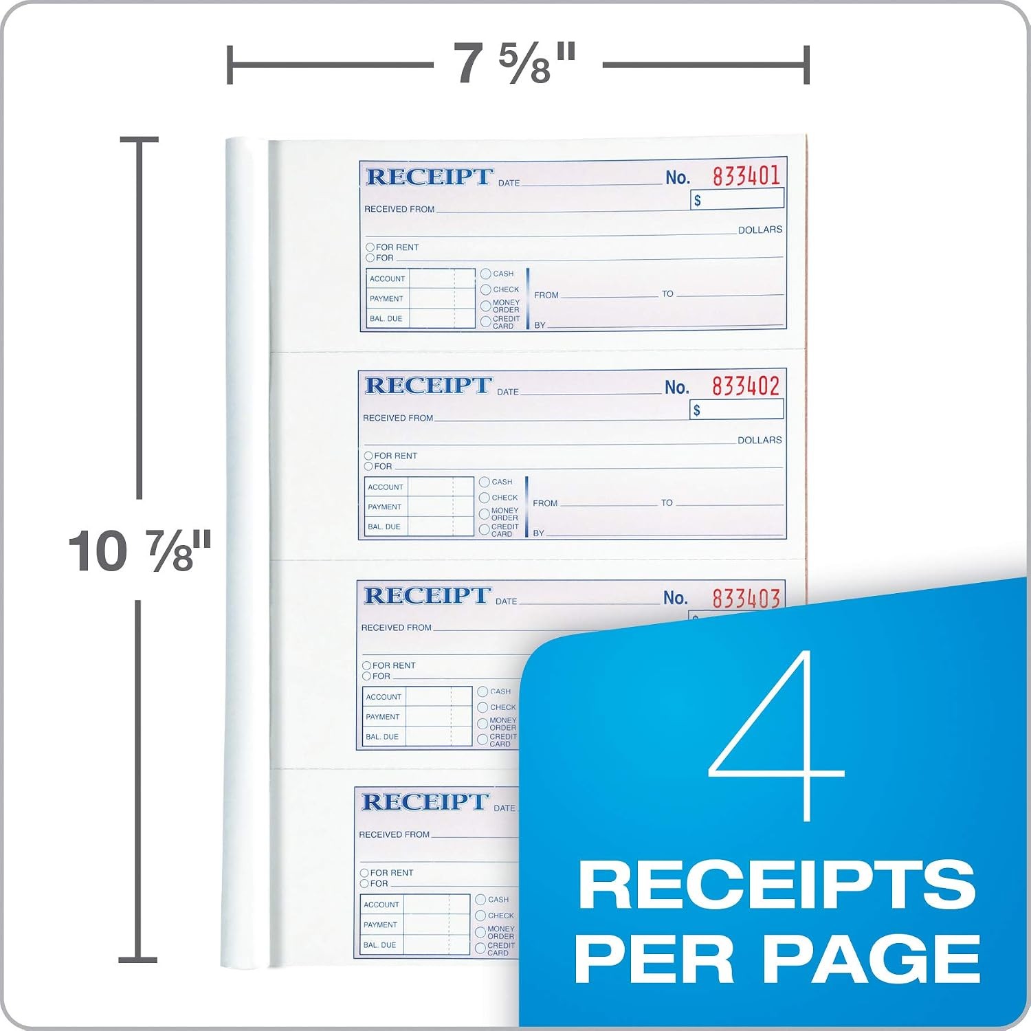 Adams Money Rent Receipt Books 7.6×10.9″ 3-Part Carbonless 5pk TC1182-5