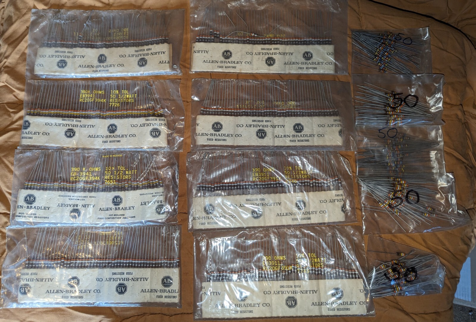 Vintage bulk lots of 50 Allen Bradley Fixed Resistors Mixed NOS