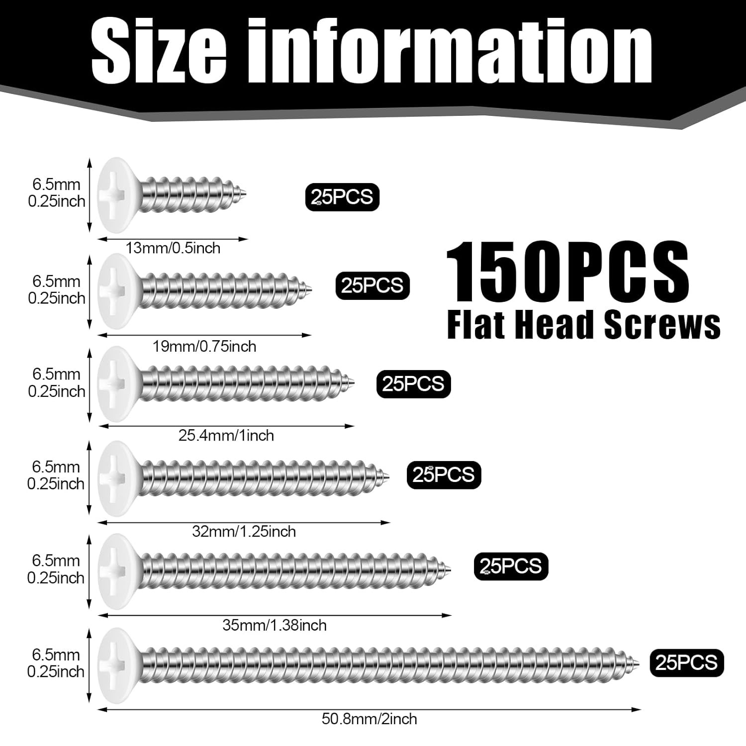 150PCS White Head Screws #6 White Screws for 2.8mm-3.0mm Holes,2”,1-1/2”,1