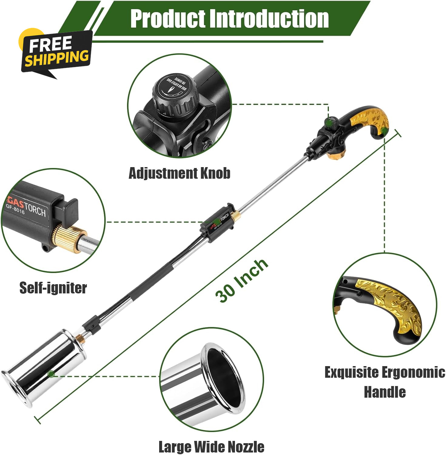Propane Torch Weed Burner, Adjustable Flame Thrower with Detachable Handle