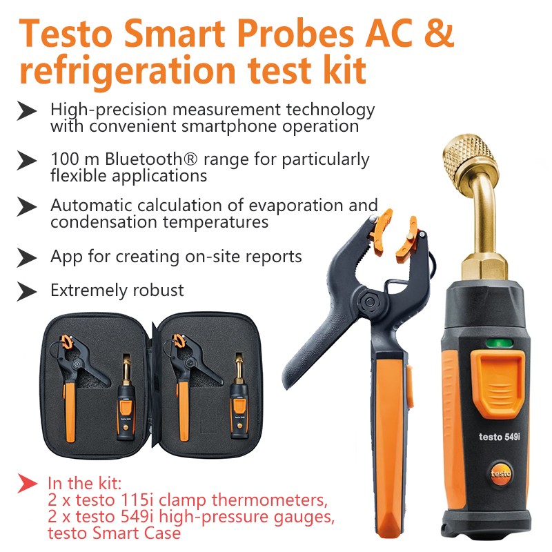 Testo 0563 0002 10 Smart Probes AC & Refrigeration Test Kit 2x549i & 115i HVAC