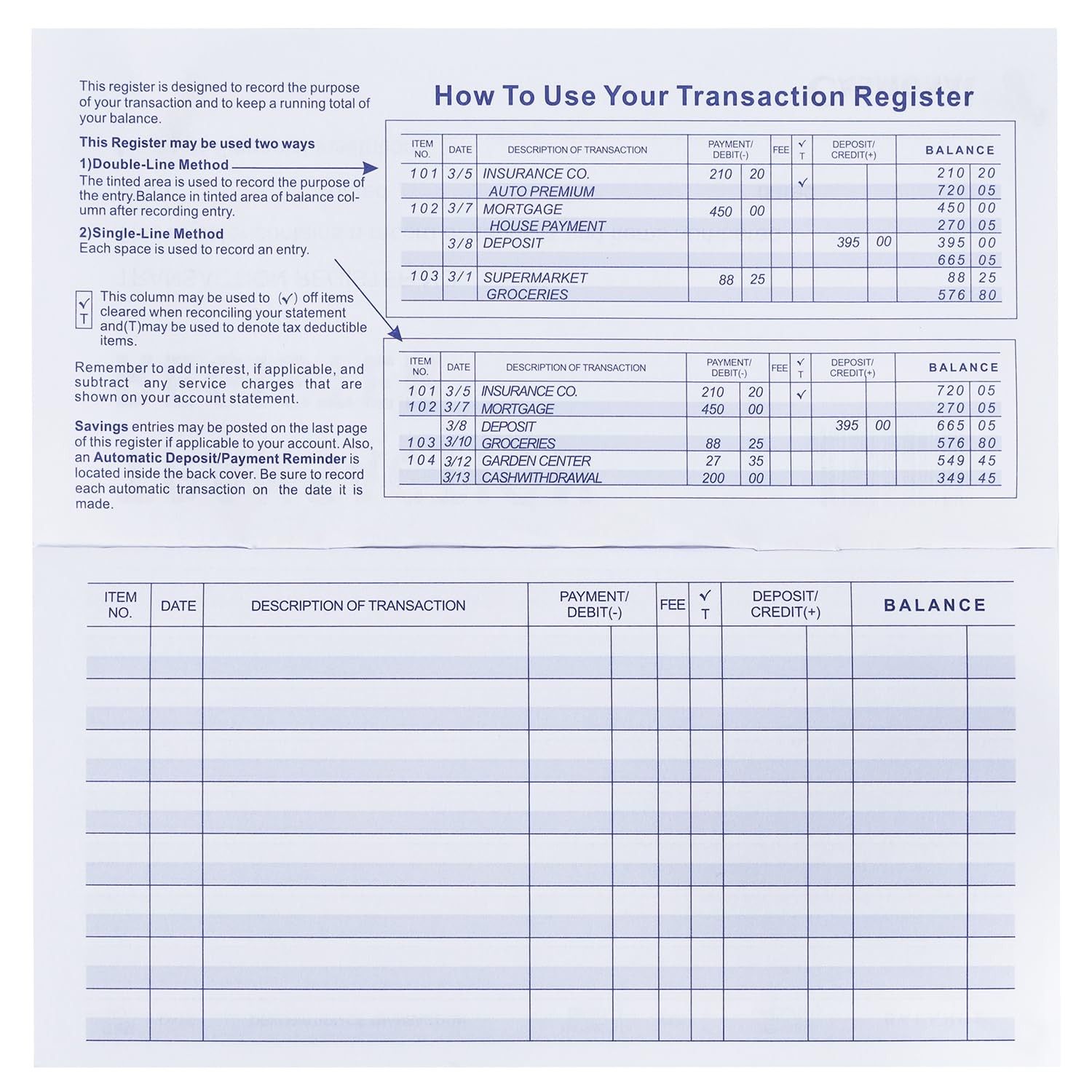 20 Pack Checkbook Register, Check Registers for Personal, Blank Ledger 20PCS