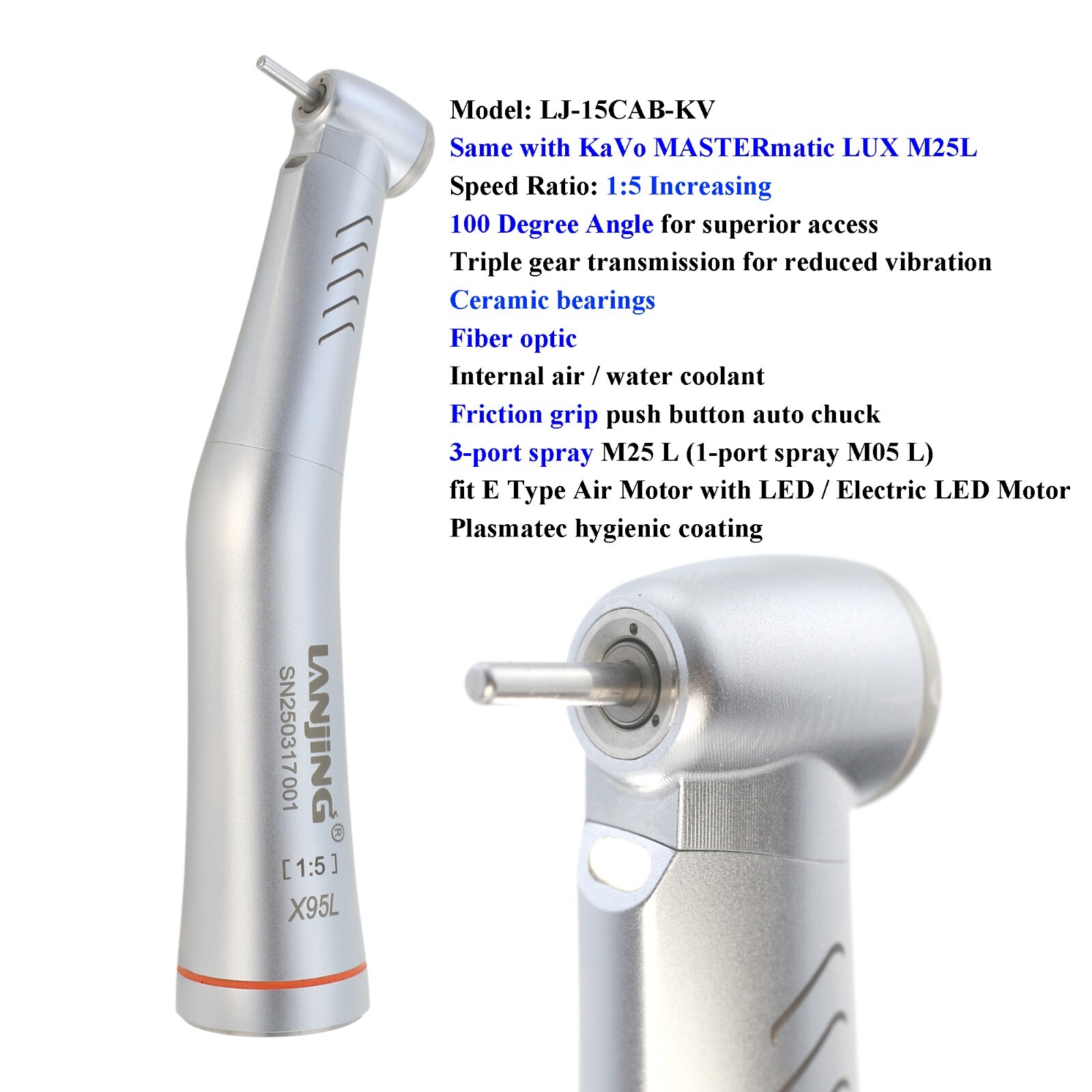 Dental 1:5 Electric Handpiece High Speed Contra Angle KaVo MASTERmatic LUX M25L