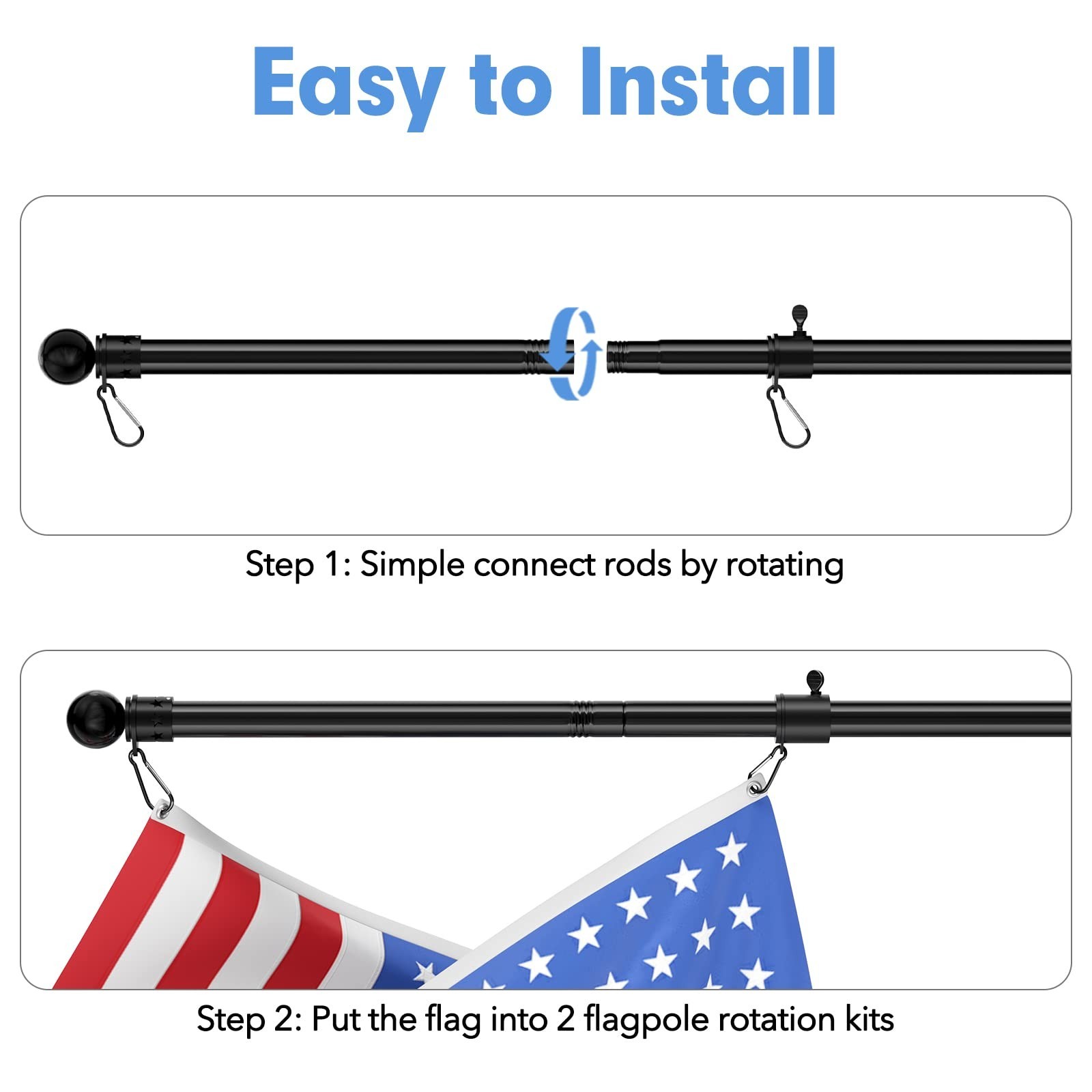 7FT Long Flag Poles, Heavy Duty Flag Pole Kit for Pride Flag Outdoor, Stainle…