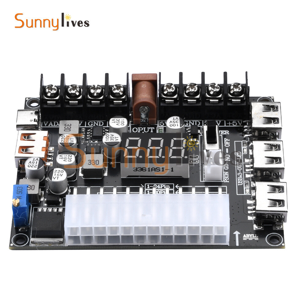 20Pin 24Pin ATX Power Supply Breakout Board Adjustable Voltage Module + Case DIY