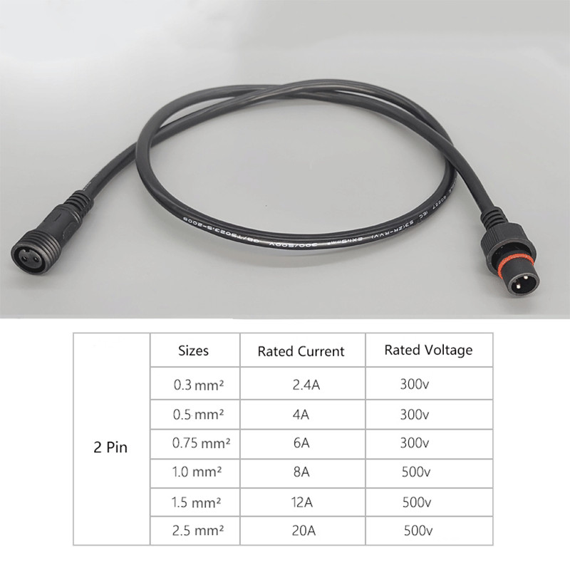 IP67 Waterproof Male Female Power Plug 2/3Pin Electrical Cable Connector Socket