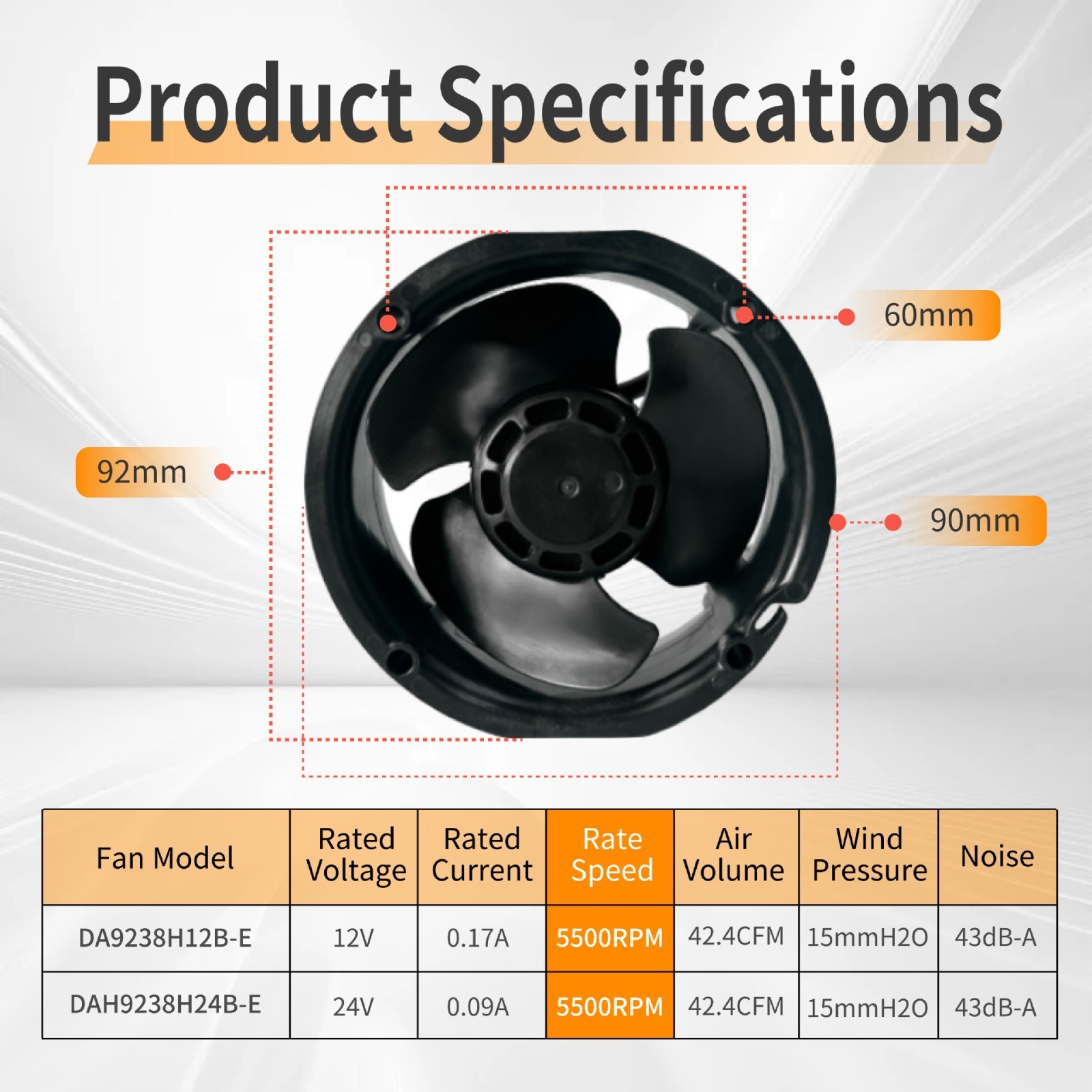 92mm reversible PWM fan, 5500RPM, 12V, high airflow, low noise cooling fan.