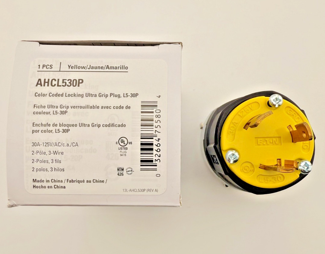 NEW Eaton ArrowHart AHCL530P L5-30P Yellow Locking Plug 125V 30A 2p3w Ultra Grip