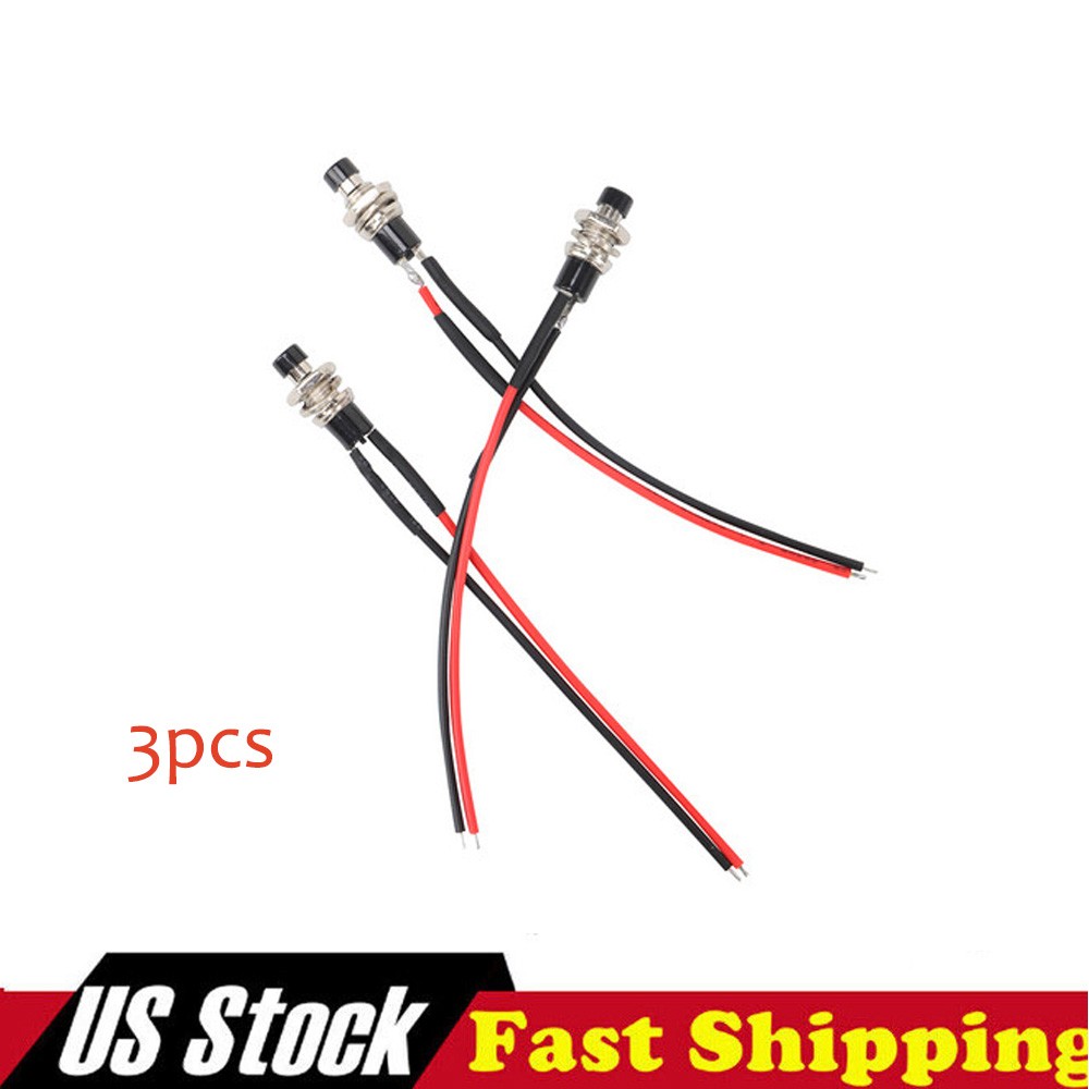 Pre-Wired SPST Momentary Mini Push Button Switch 12V 5A N/O 3 Pack with Plug