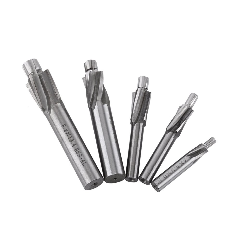 5Pcs Counterbore Drill Bits Set, 4 Flutes Straight End Mill Cutter HSS Countersi