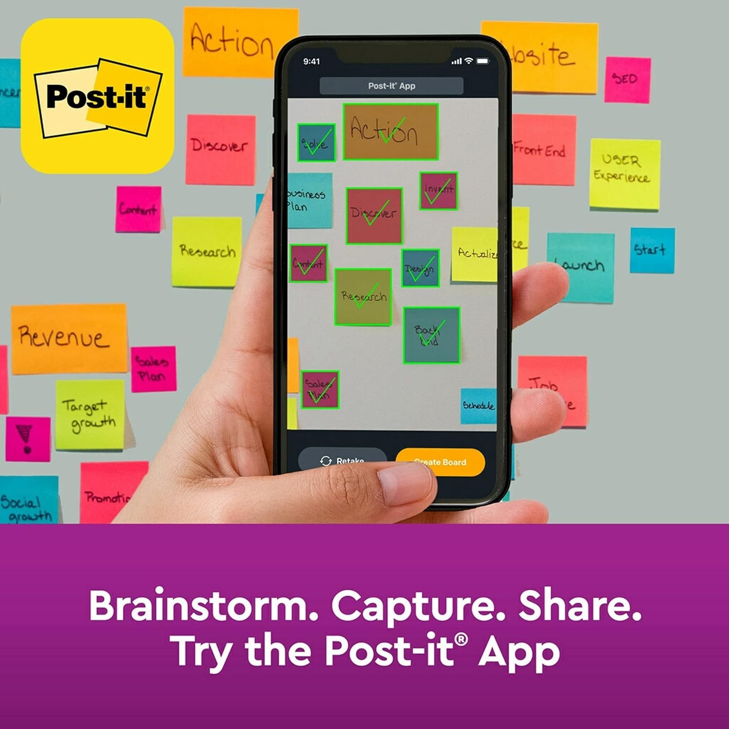 Post-it Super Sticky Notes, 3 in X 3 In, 6 Pads, 2x the Sticking Powe