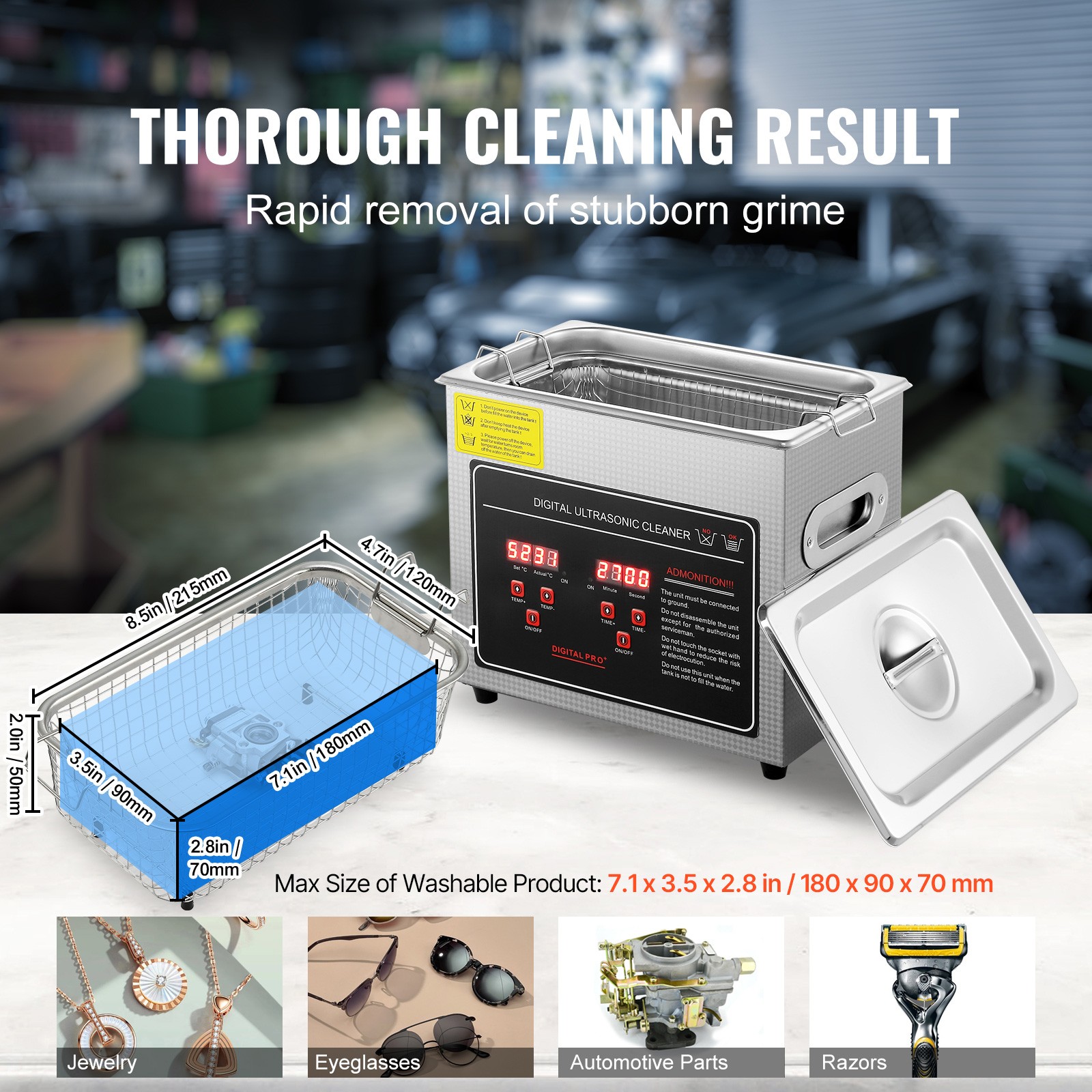 VEVOR 3L Ultrasonic Cleaner with Timer Heating Machine Digital Sonic Cleaner