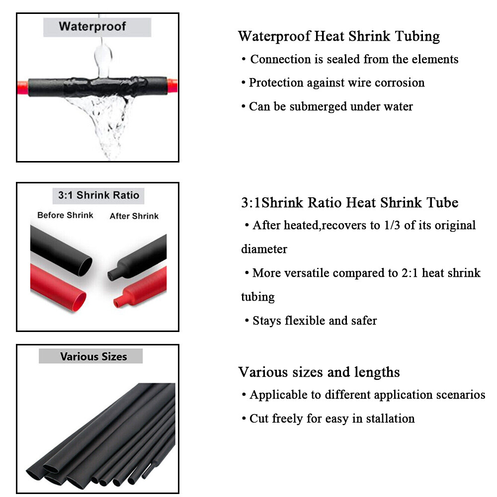 4:1 Heat Shrink Tubing Tube Black Glue Waterproof Dual Wall Wires Wrap