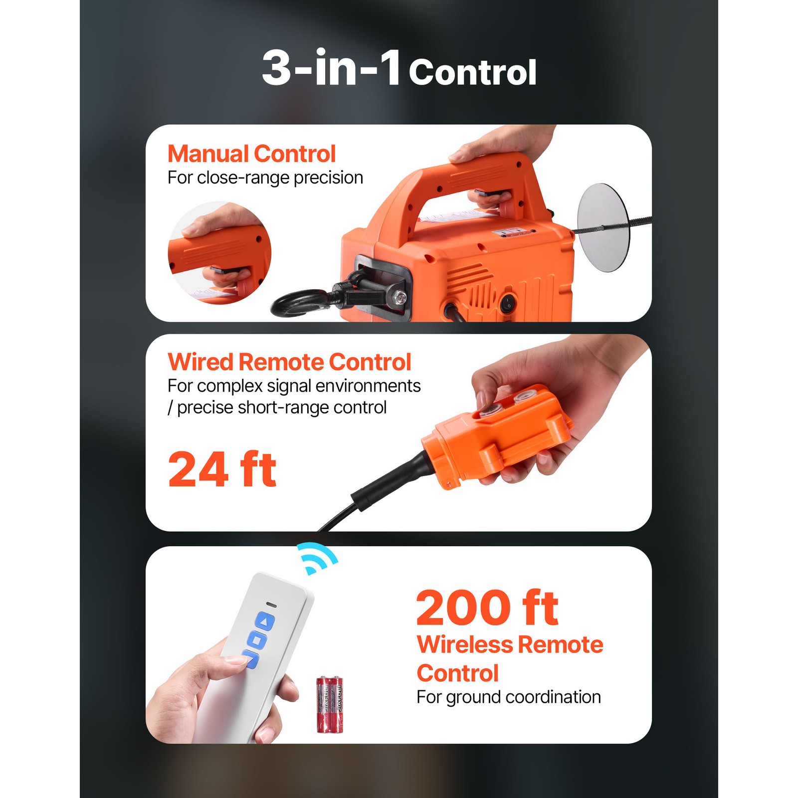 Uimoso 3-in-1 Electric Hoist Winch 1550 lbs with Wired and Wireless Controls