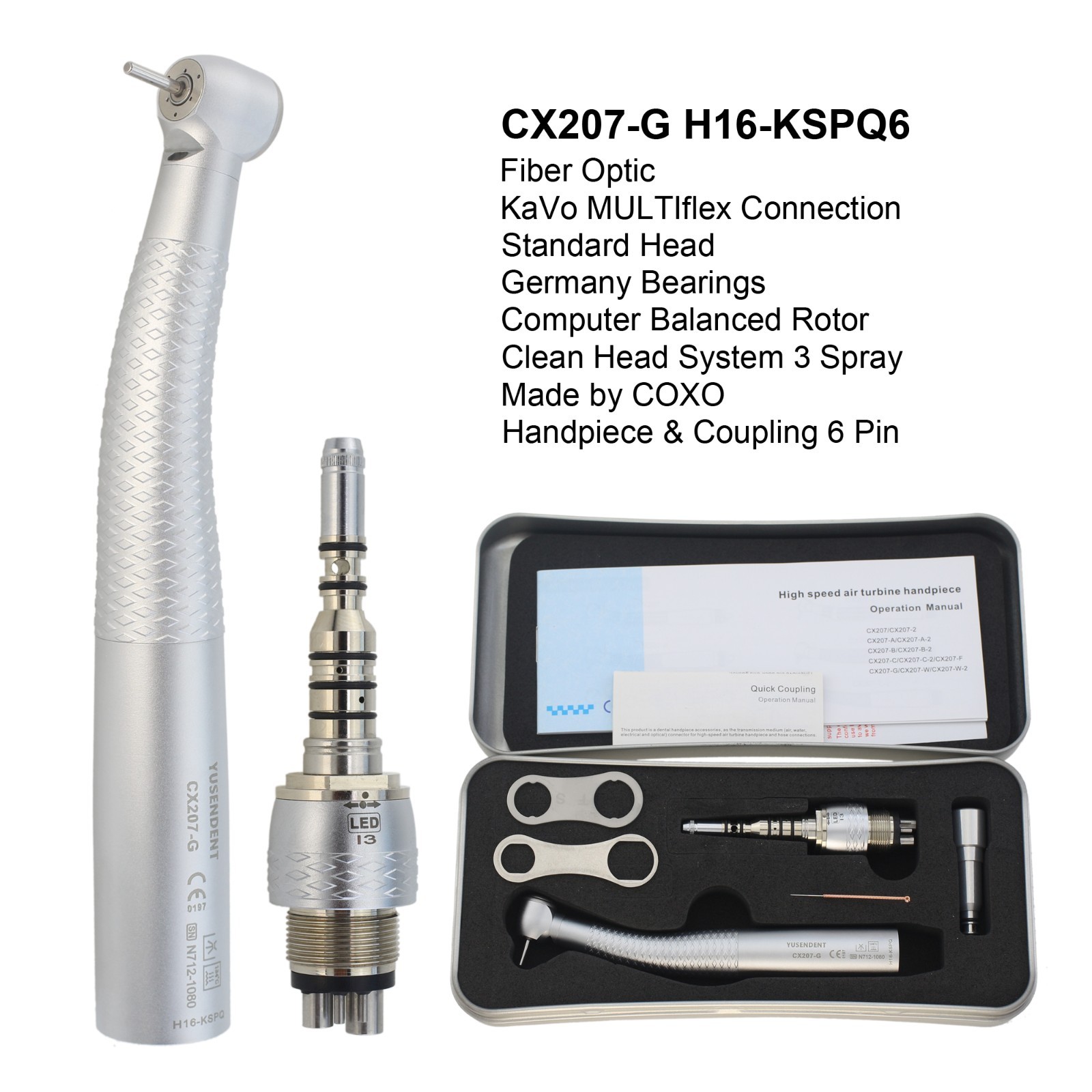 COXO Dental Handpiece High Speed Fiber Optic LED CX207-G KaVo NSK WH Coupling